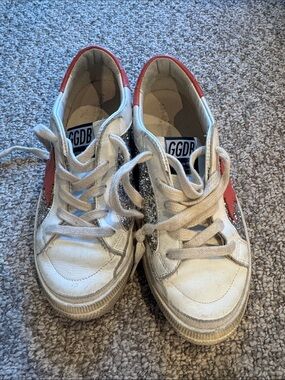 Golden Goose Kids White Sneakers with Pink Star and Silver Glitter